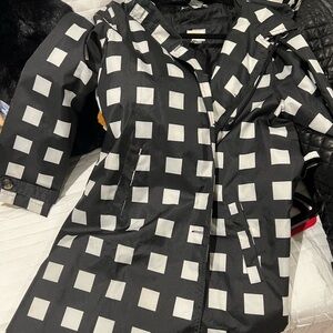 Capelli of New York Black and White Checkered Trench Coat